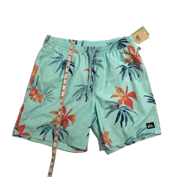 Quiksilver Men's Mix Volley Palm Trees Teal Swim Trunk Shorts Size Medium NEW‎ - Picture 2 of 6